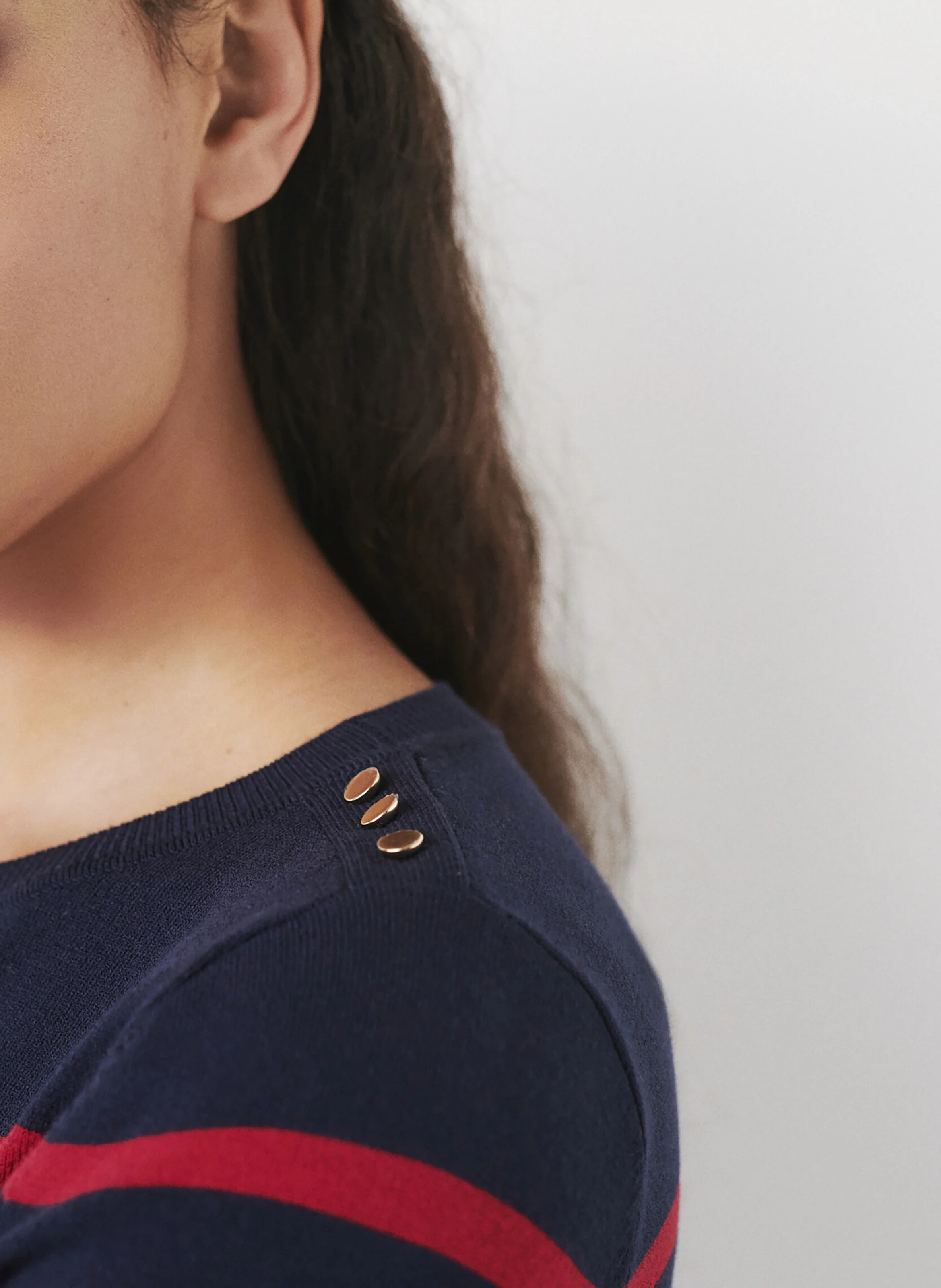 MJULIETTE - Pull droit col rond rayé en maille mélangée | Rouge