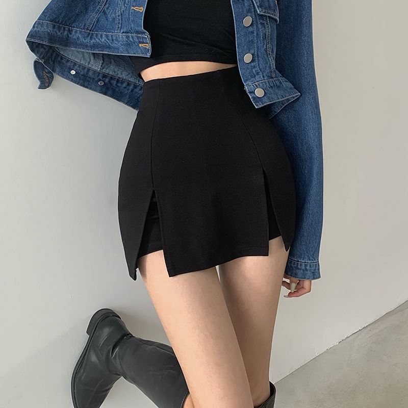 deersweeti - Hoge taille effen skort met zijsplit