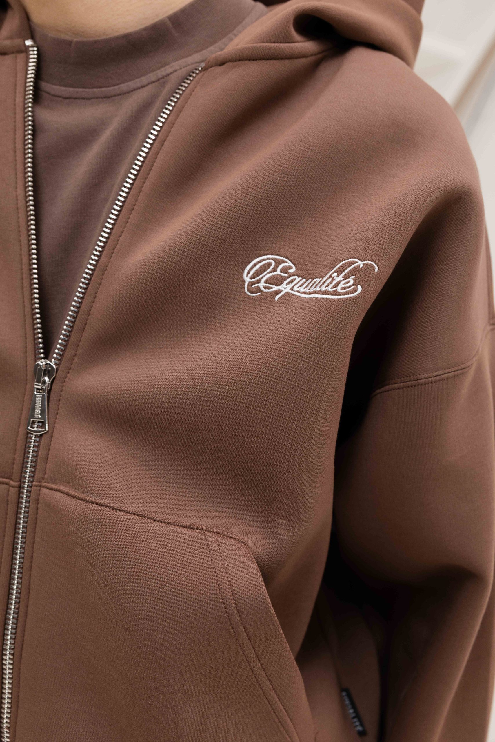 Equalité Yuki Oversized Scuba Full Zip Hoodie Heren Bruin