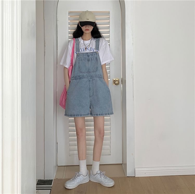 HYAKU - Gewassen denim tuinbroek shorts