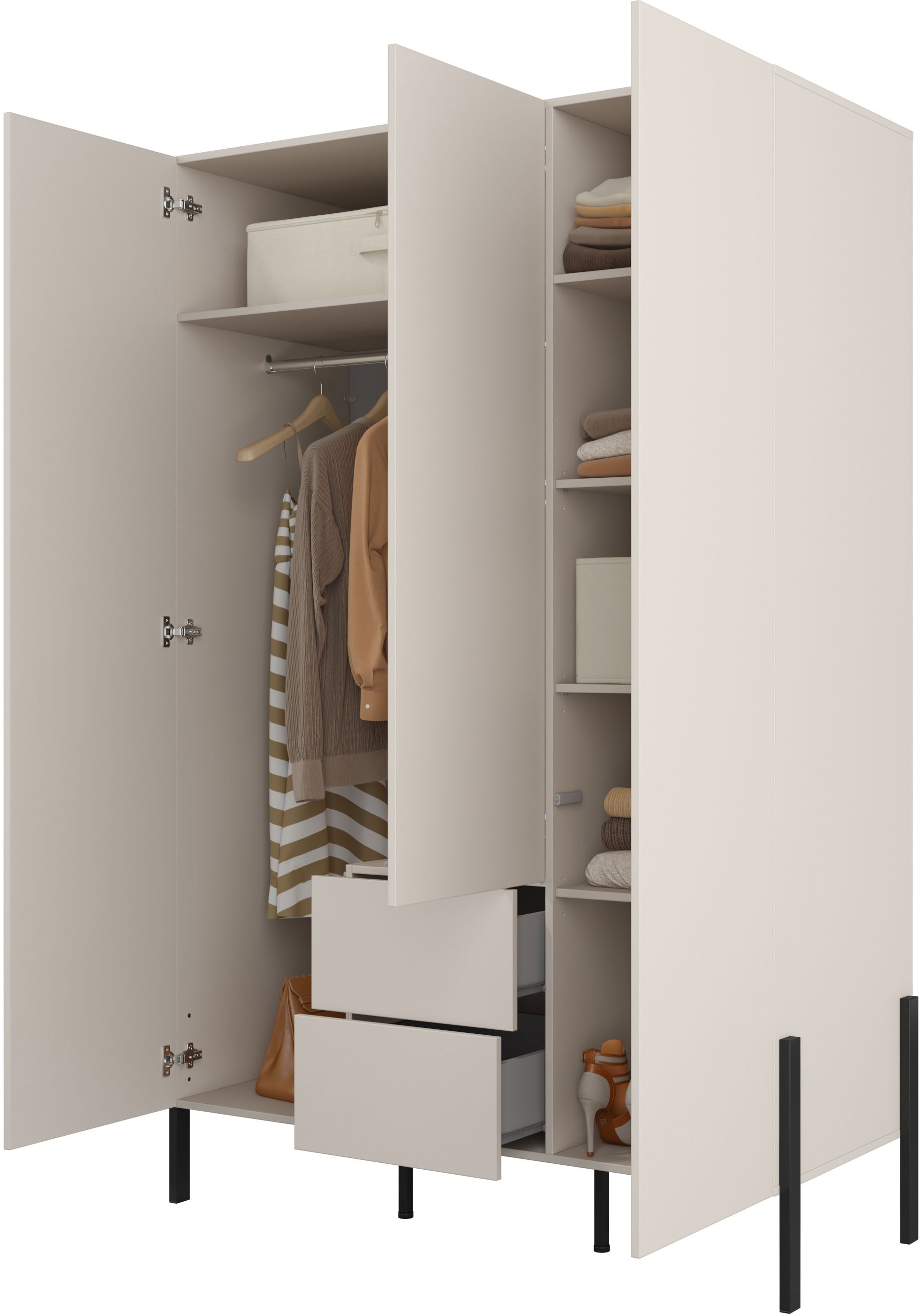 Home affaire Drehtürenschrank »Jukon, moderner Kleiderschrank mit Metallfüssen« B/H/T 3-Türer: ca. 135/210/60 4-Türer ca: 180/210/60,  push to open Funktion, passend zur JUKON Serie, viel Stauraum
