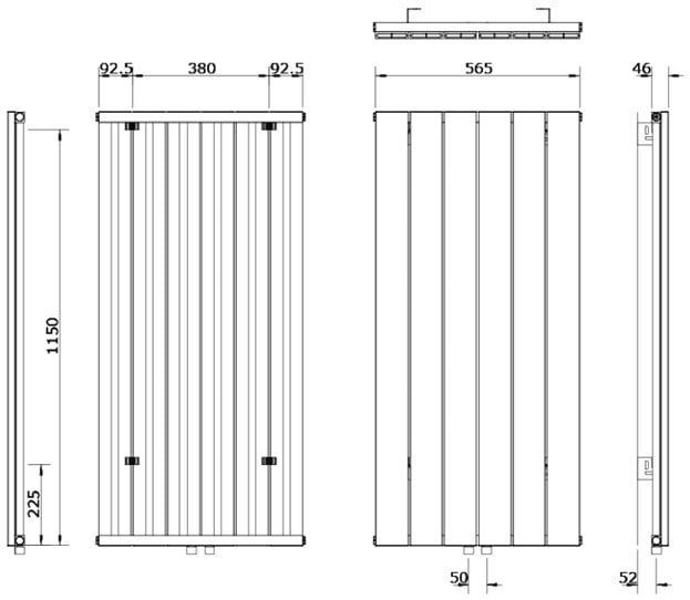 Jupiter - Designradiator - Donkergrijs - 56,5 x 120 cm - 1052 Watt - Centrale Verwarming
