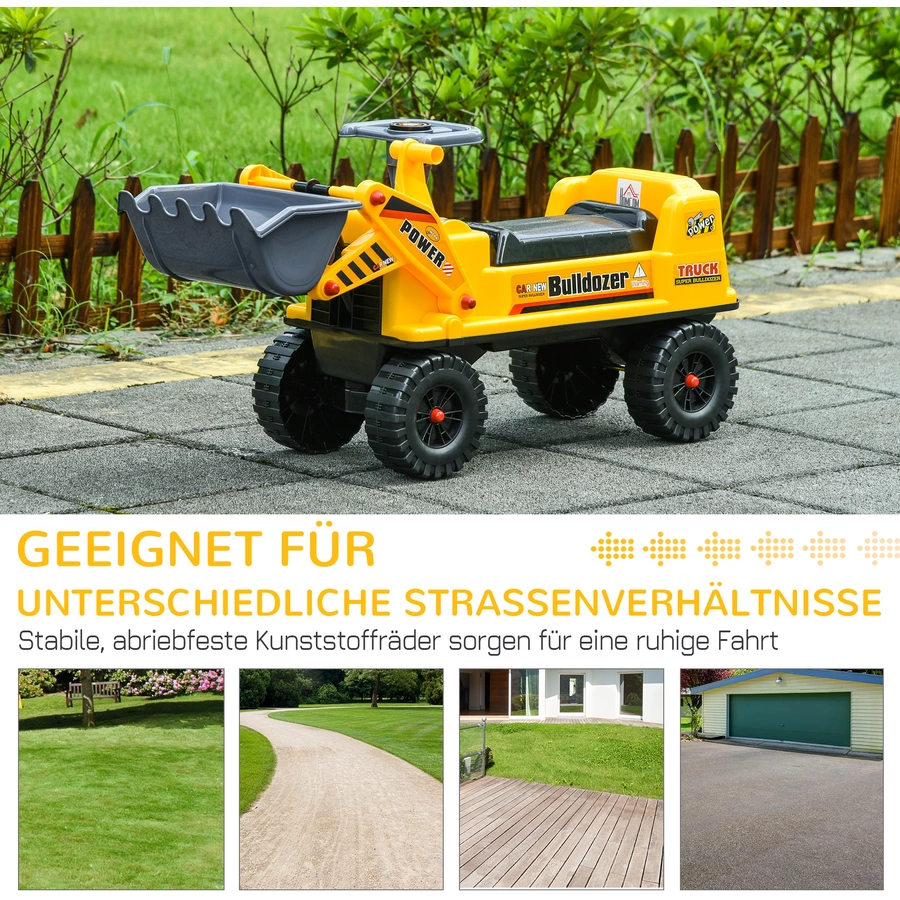 HOMCOM Kinder Bulldozer mit Stauraum Gelb, Schwarz