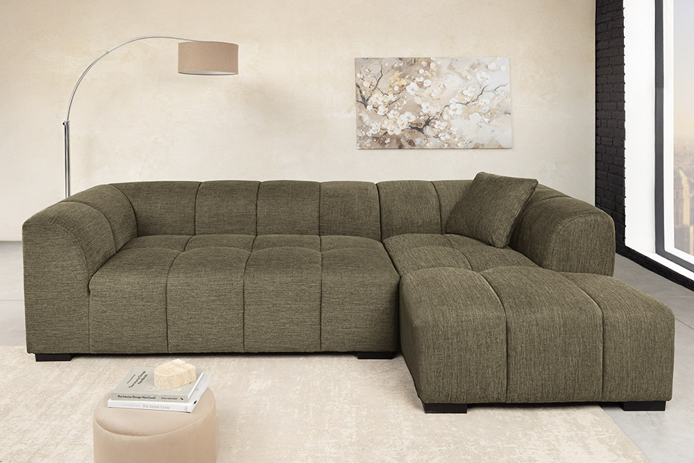 Modernes Ecksofa CITY 240cm grün Strukturstoff 3-Sitzer Couch inkl. Kissen