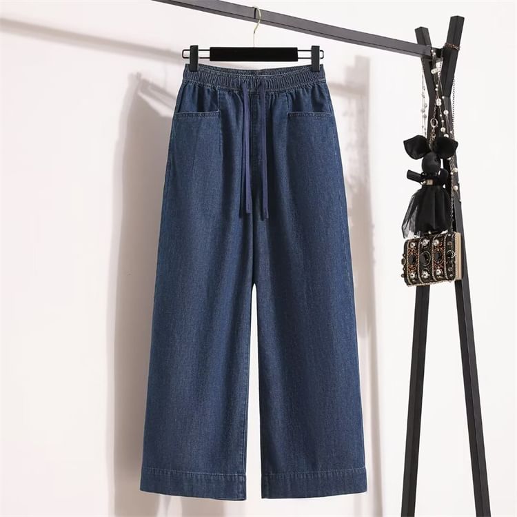 Krezol - Plus Size High Rise Washed Wide Leg Jeans