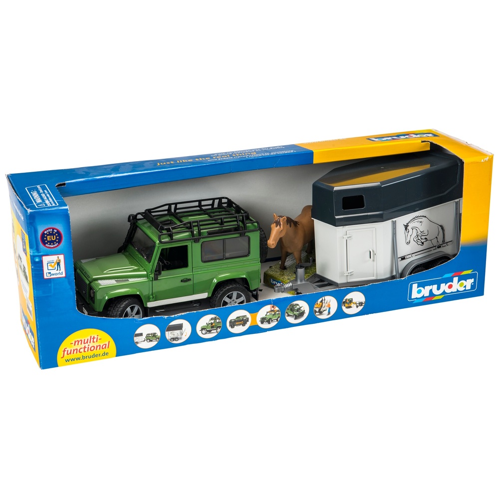 Bruder 1:16 Land Rover Defender mit Pferdeanhänger