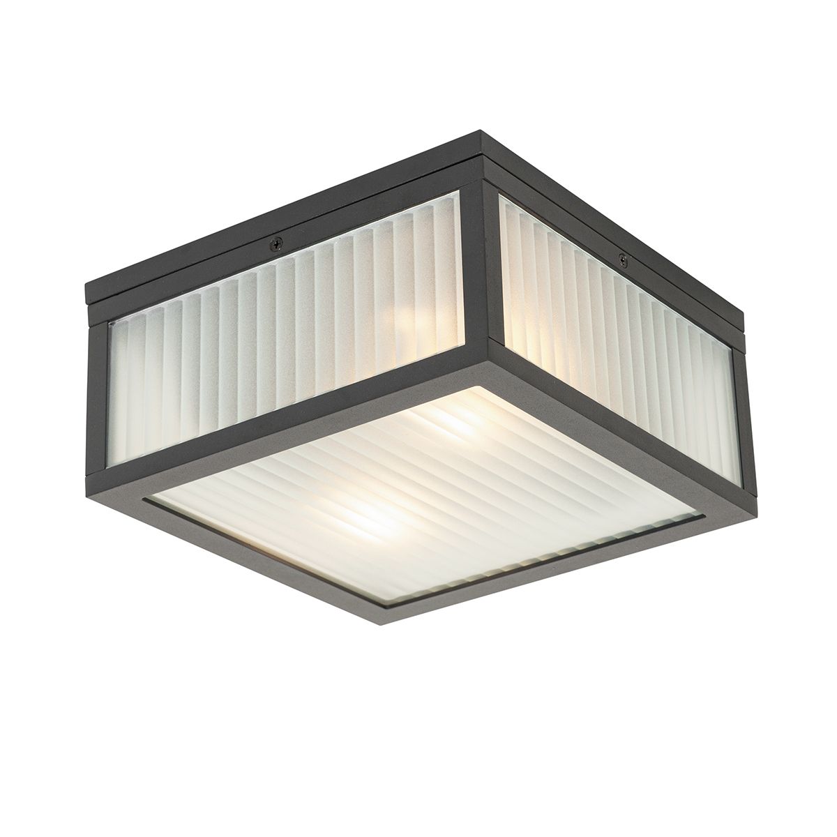 Buiten plafondlamp zwart met ribbel glas 2-lichts IP44 - Charlois