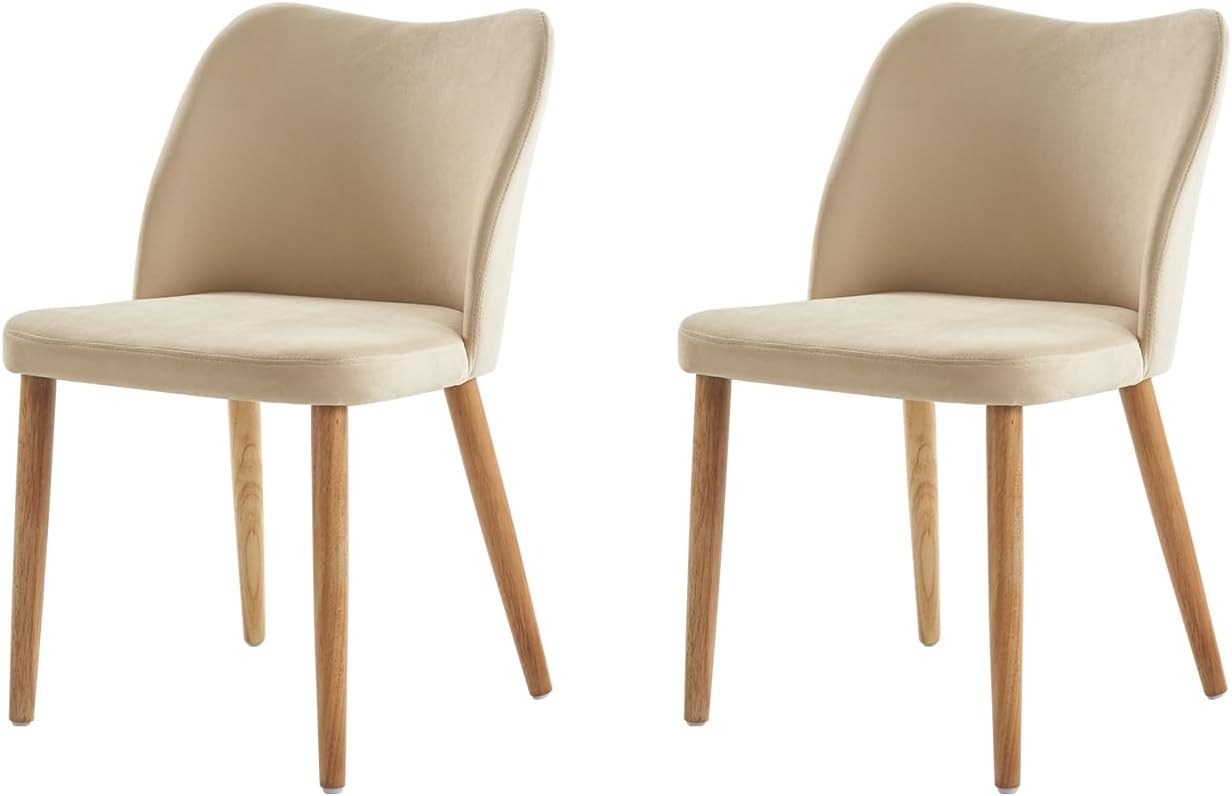 HULALA HOME 2er Set Esszimmerstühle, Schminktischstuhl, bequemer Kleiner Küchenstuhl mit Holzbeinen 46 cm Sitzhöhe für Wohnzimmer, Schlafzimmer und Esszimmer, Beige