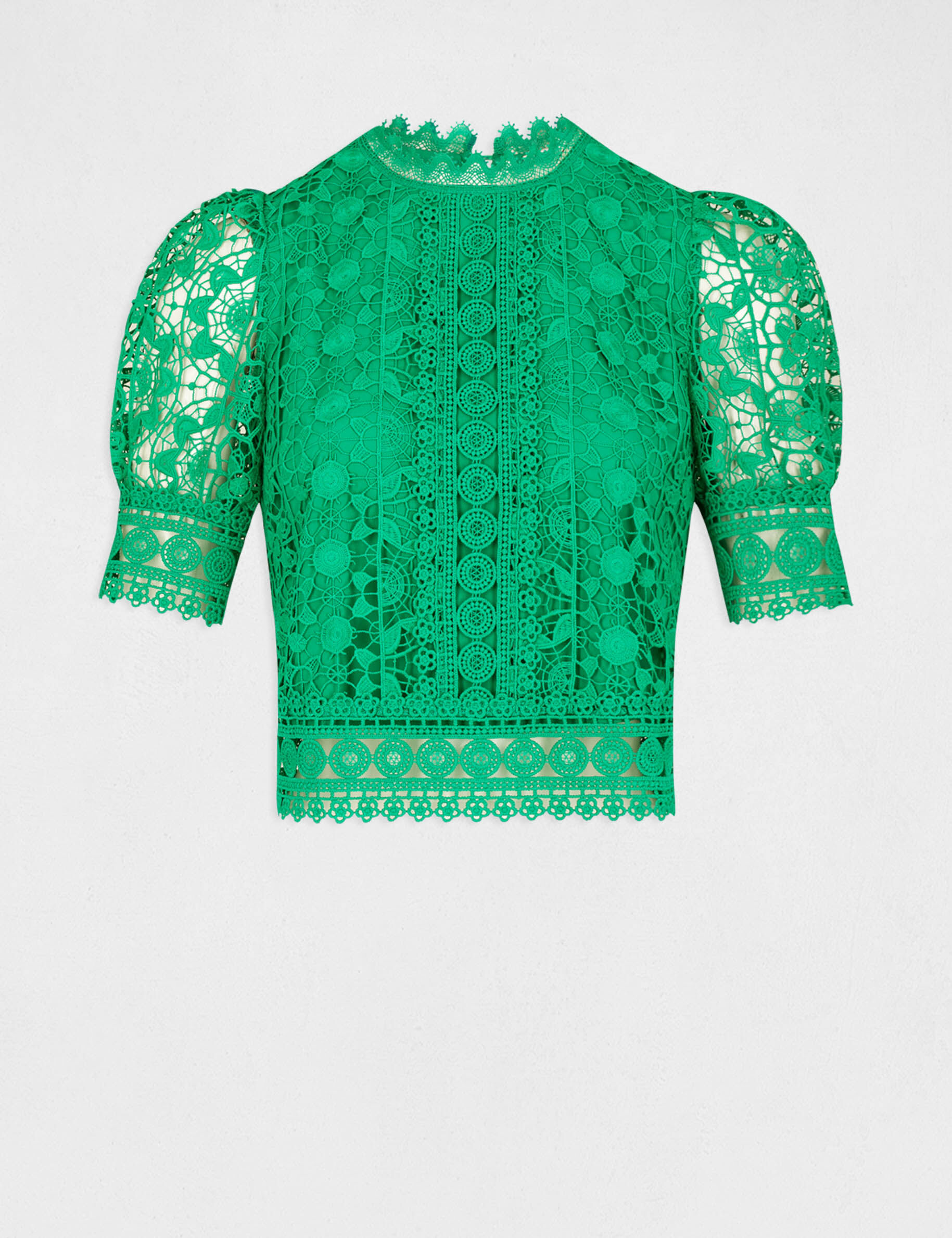 Blouse manches courtes en dentelle vert femme - vert