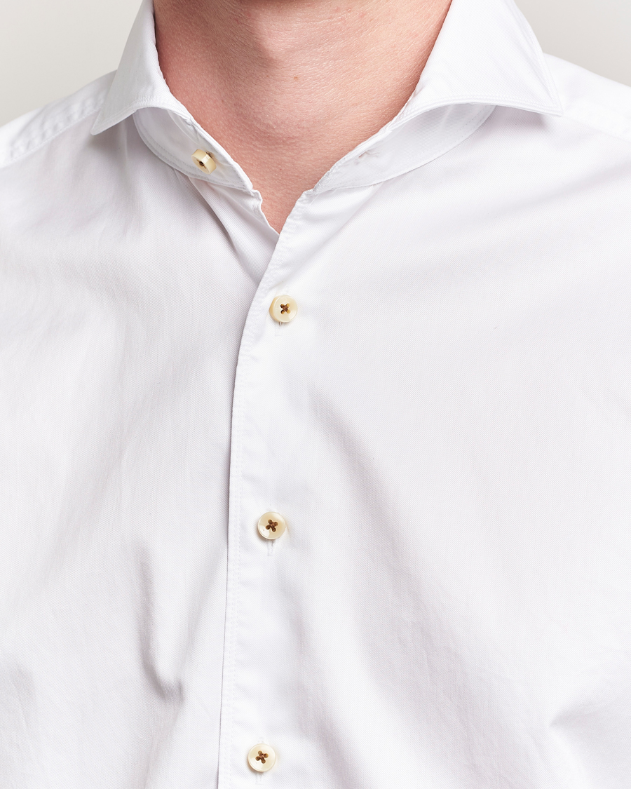 Stenströms Regular Fit Washed Cotton Plain Shirt White