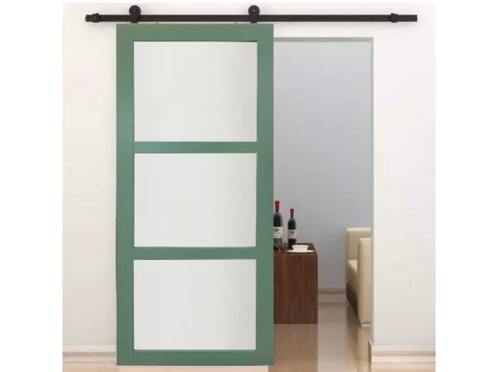 Porte Coulissante Vert Vitree H204 X L73 + Rail A Roulette + 2 Coquilles Gd Menuiseries