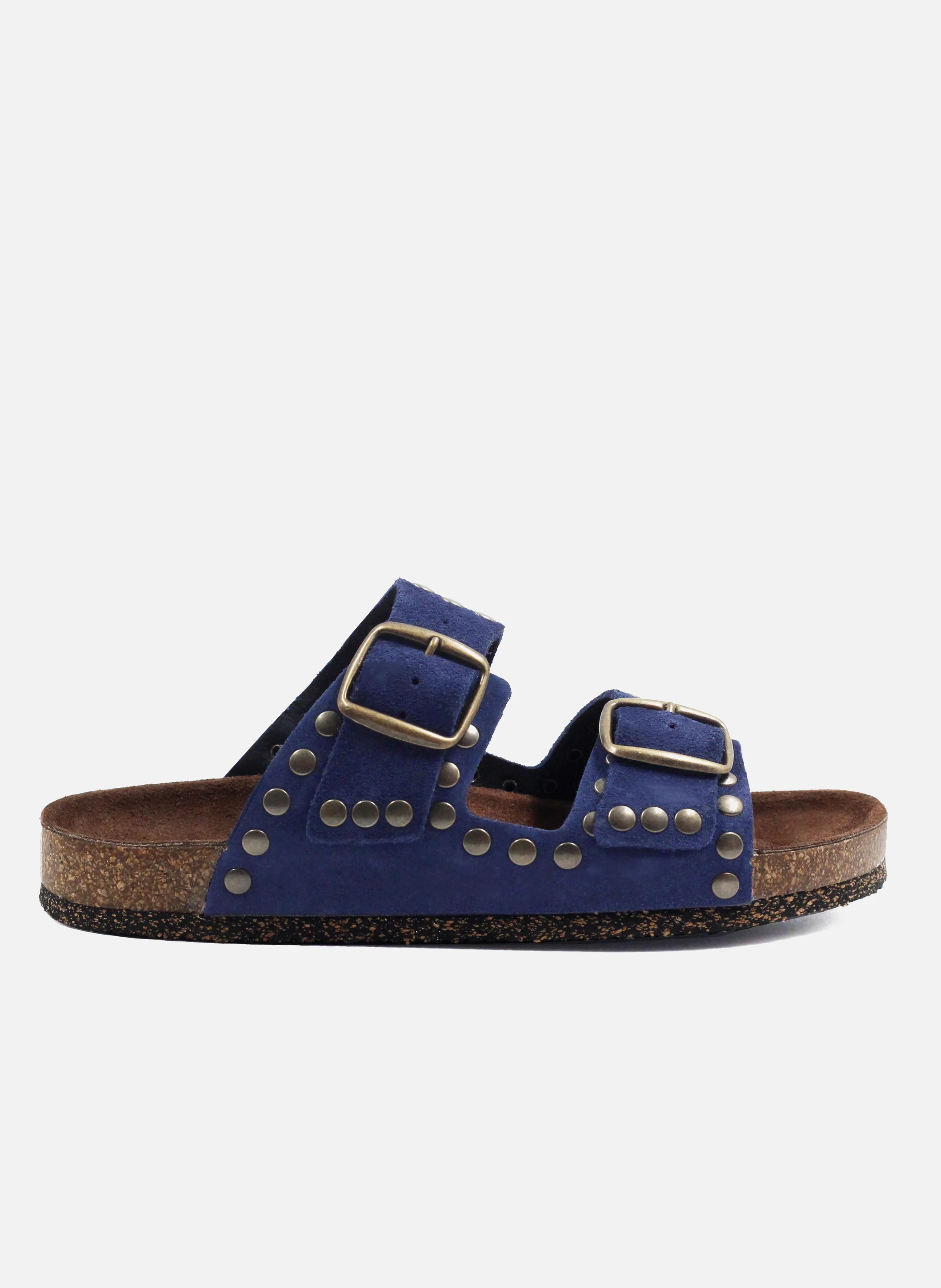 Mules liège cloutées cuir daim | Bleu