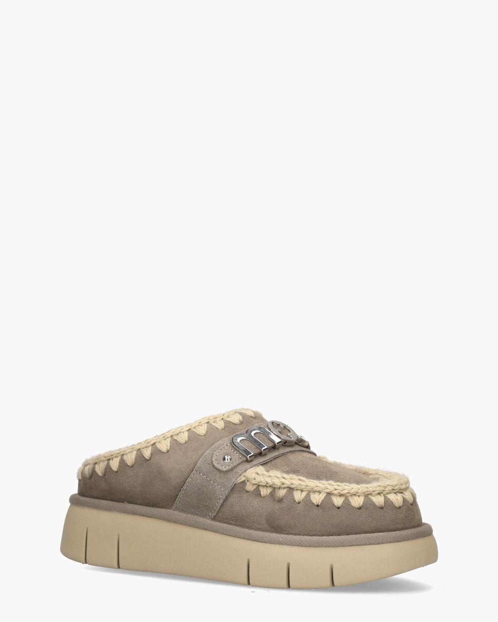 Mou Bounce Clog Metal Logo Taupe Damesslippers