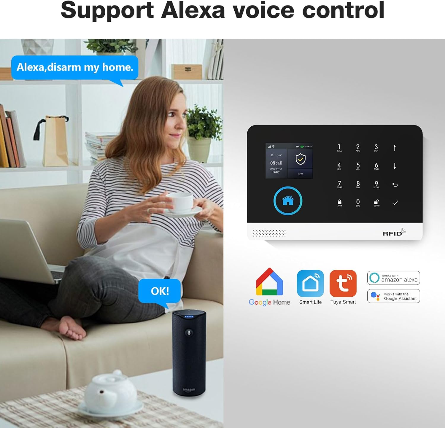 PGST 4G GSM und WLAN Alarmanlage Set, 24-teiliges Haus Alarmanlage Set mit Sirene, Fenster Tür Sensoren und Fernbedienungen,Funktioniert mit Alexa, Tuya SmartLife APP