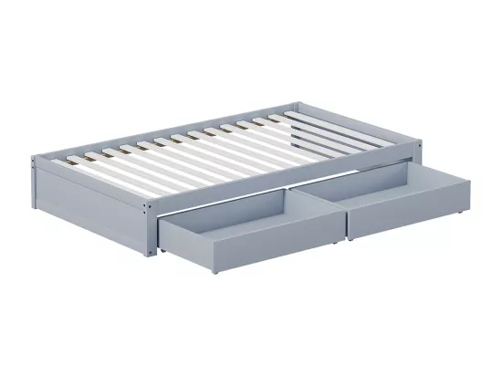 Lit enfant en bois massif 90x200 avec 2 tiroirs et sommier à lattes , lit moderne en bois avec sommier , gris