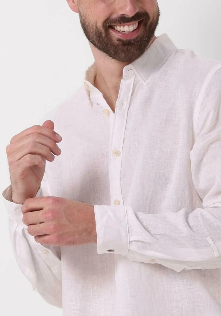 SCOTCH & SODA witte scotch & soda casual overhemd linen shirt with roll-up