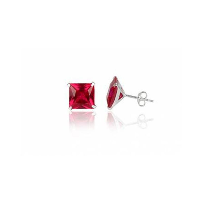 Puces carré en argent et zirconium rouge