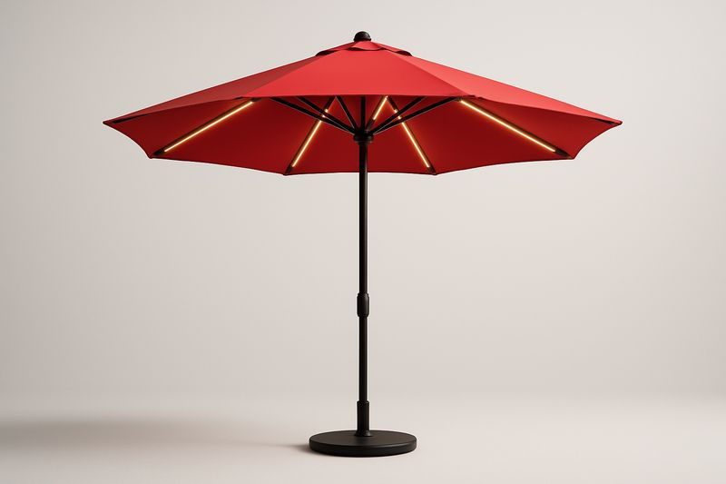 Roter Garten Sonnenschirm mit LED-Beleuchtung