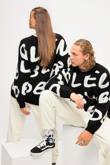 Pullover, oversized, Jacquardstrick, Rundhals, Langarm, Unisex
