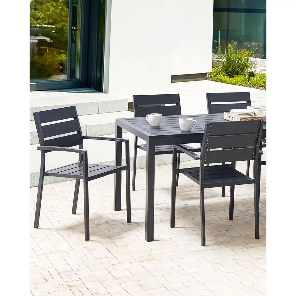 VERNIO - Tuinstoel set van 6 - Zwart - Kunsthout/Aluminium