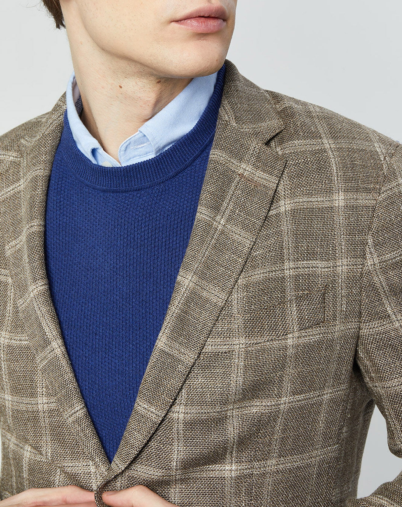 Hackett London Veste en Laine mélangée Destructurée à carreaux beige/marron