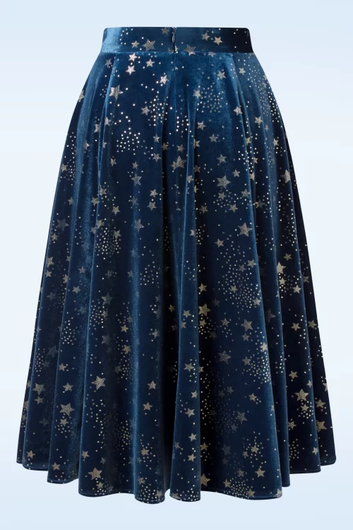 Topvintage Boutique Collection Topvintage exclusive ~ Adriana Velvet Stars swing rok in middernachtblauw