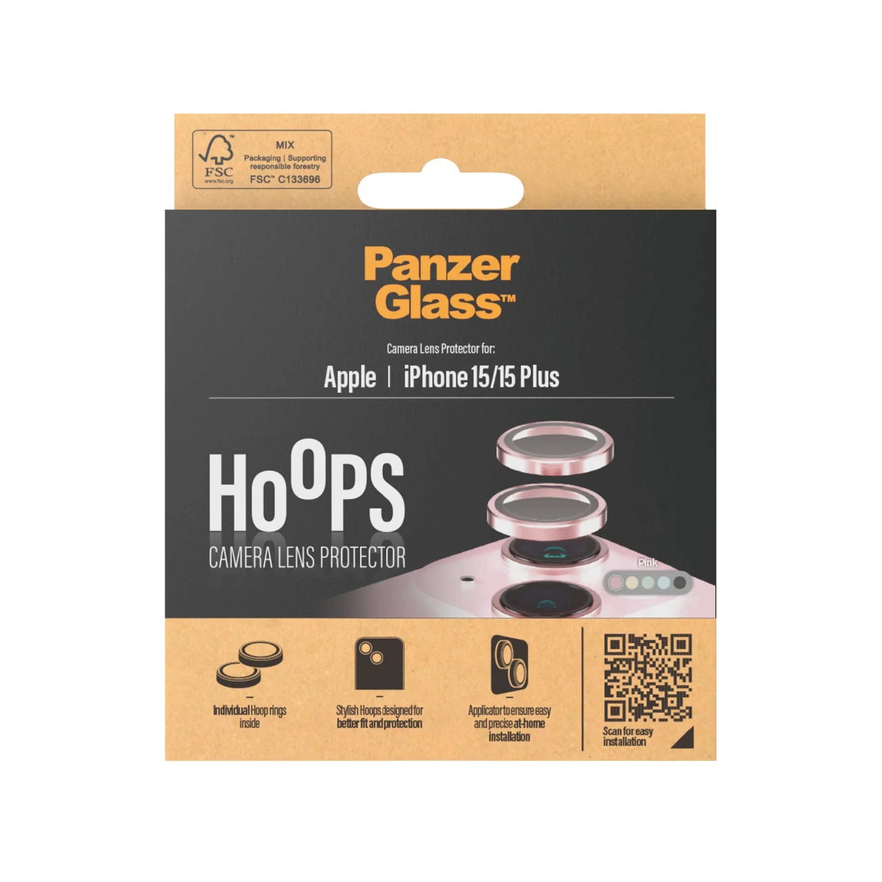 Hoops iPhone 15 / iPhone 15 Plus Kameraschutz Objektiv Ring Protector Abdeckung (1192) - Rosa