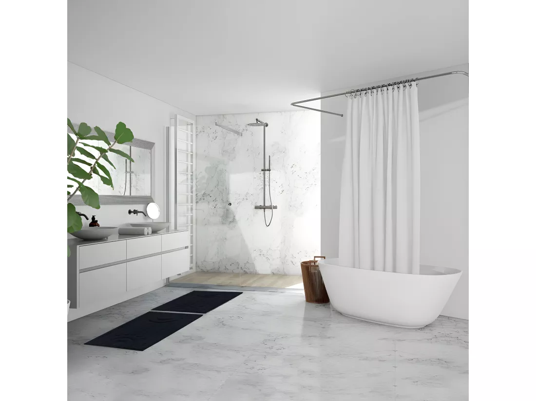 Lot 2 tapis de salle de bain 40 x 60 cm coton gris et motifs - GEORGES