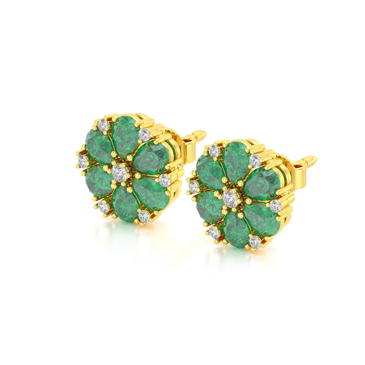 Boucles d'oreilles ADEN Or 585 Jaune Emeraude et Diamant 2.74grs