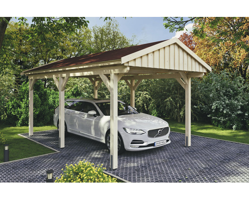 SKAN Holz Fichtelberg enkele carport inclusief rode dakshingles, 317 x 566 cm, natuurlijke afwerking