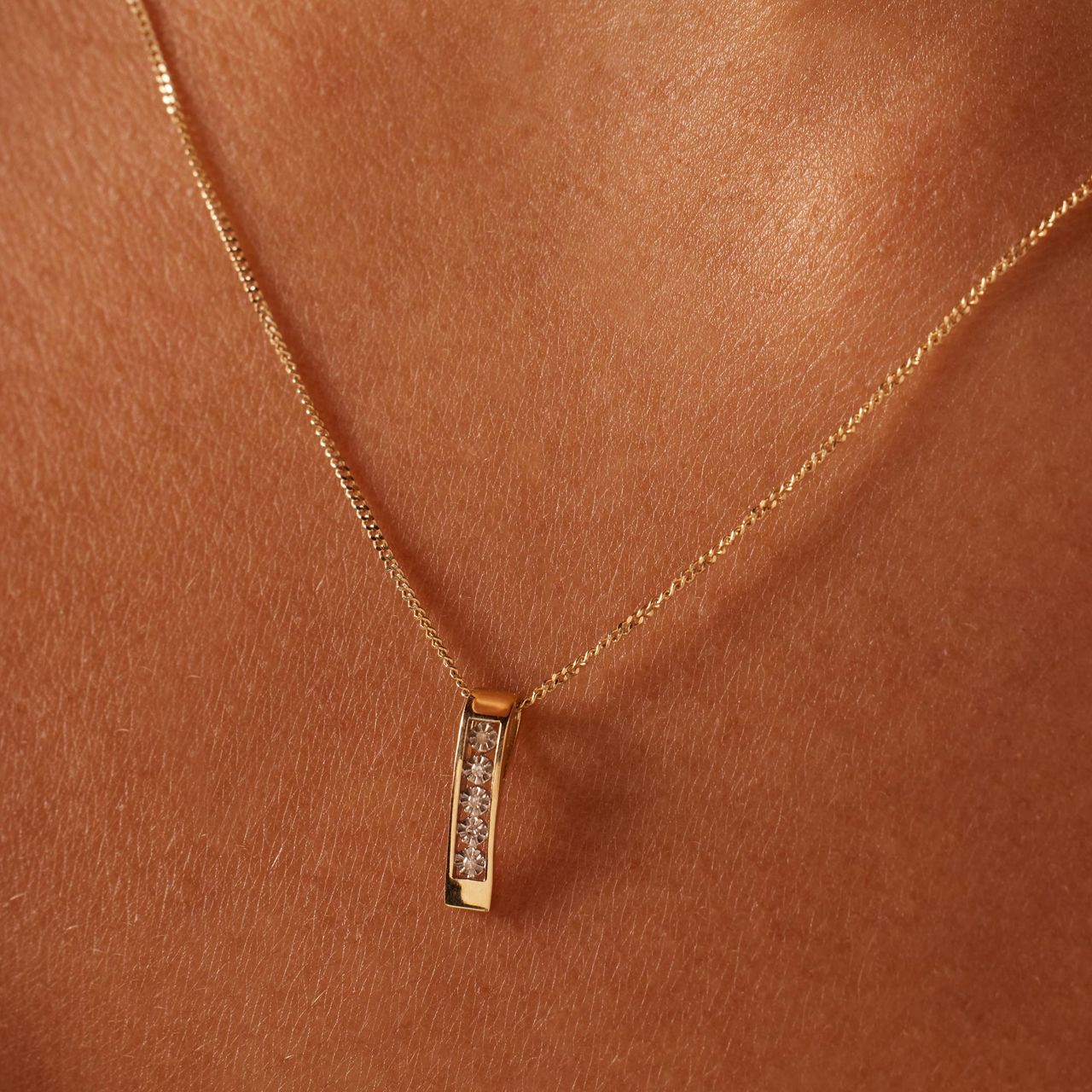 14 Karaat geelgouden ketting met diamant 0,01ct