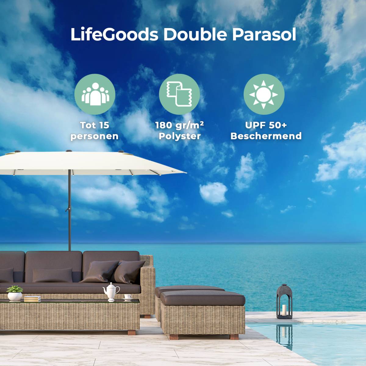 LifeGoods dubbele parasol - Cream