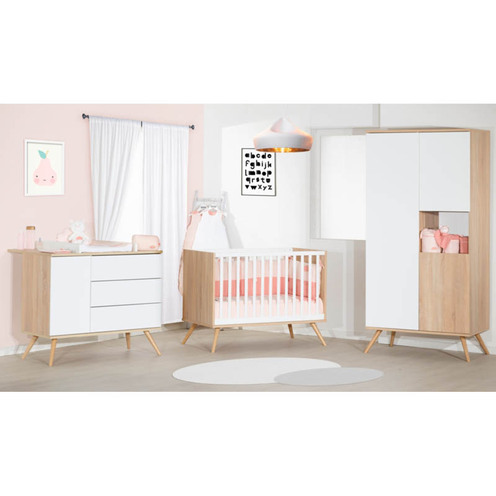 Chambre TRIO Lit 120x60 + Commode Blanche + Armoire SEVENTIES - SAUTHON
