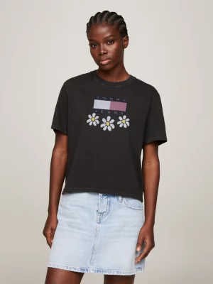 Camiseta Boxy Fit com Estampa de Margaridas