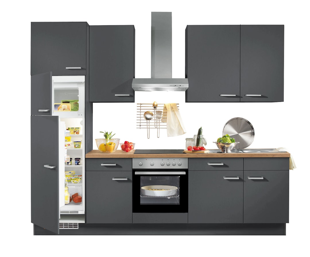 Küchenzeile UV-Lack grafit matt 280 cm