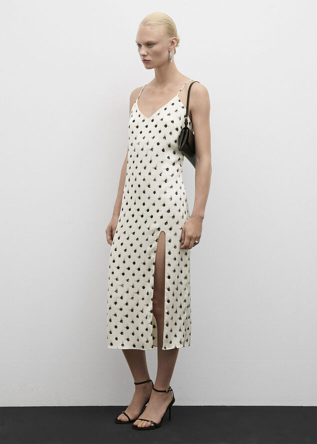 MANGO Printed cut-out detail dress Light beige