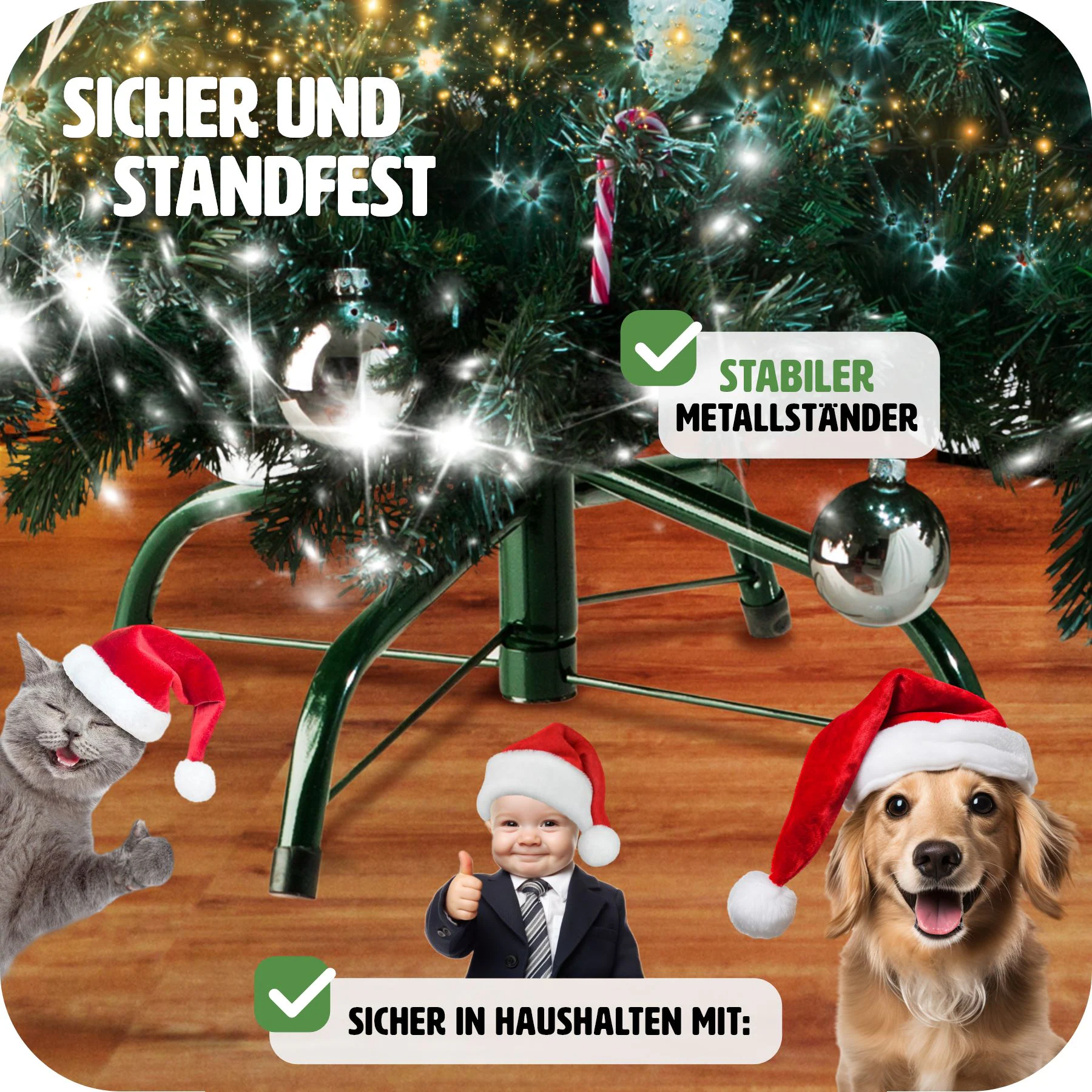 tectake® Weihnachtsbaum, 180 cm, künstlich mit Zapfen, formbar mit viel Volumen, inklusive Metallständer mit Kunststoffkappen