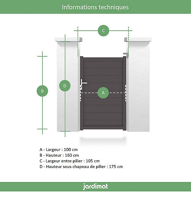 Portillon Jardimat aluminium Alpes gris antique 100 x h.160 cm