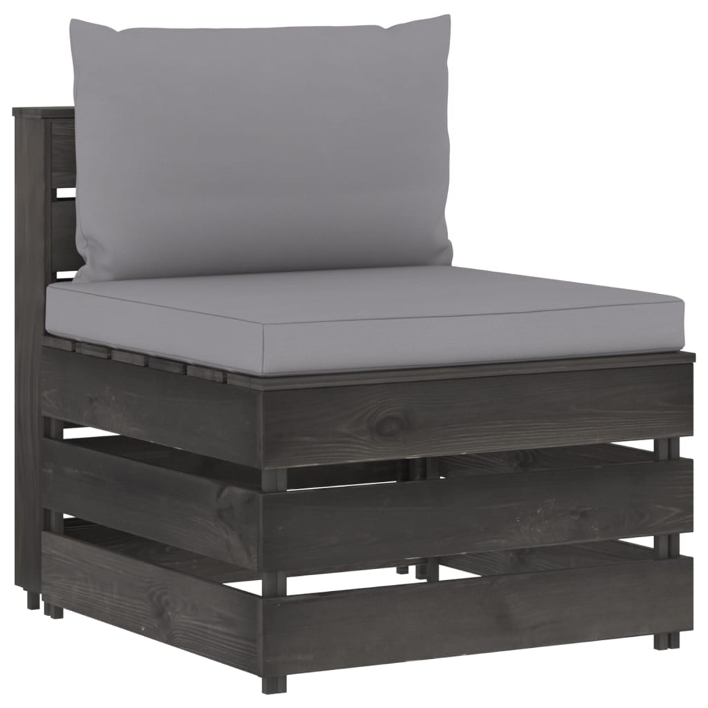 Salon de jardin meuble d'extérieur ensemble de mobilier 10 pièces avec coussins bois imprégné de gris