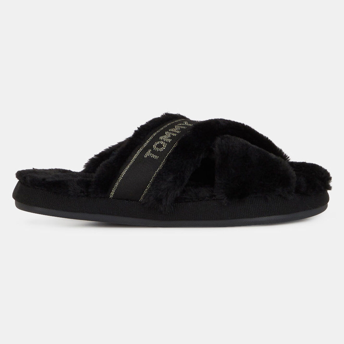 Tommy Hilfiger Chaussons en fausse fourrure Furry noirs
