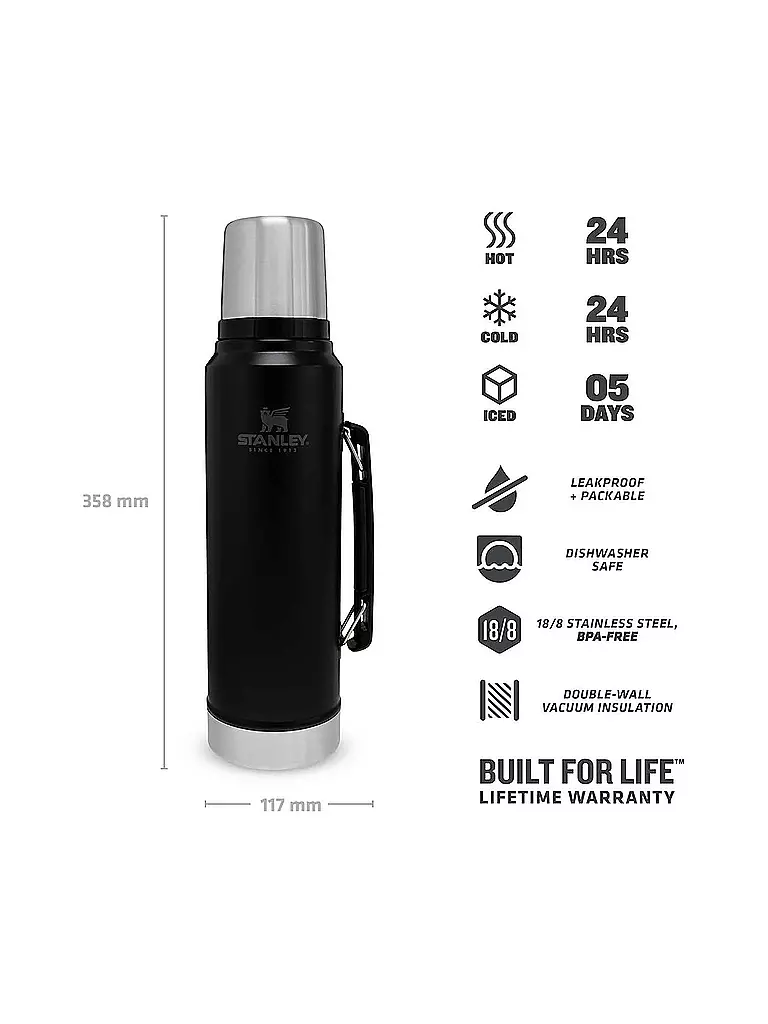 STANLEY Isolierflasche - Thermosflasche Classic Legendary Bottle 1,l Schwarz schwarz
