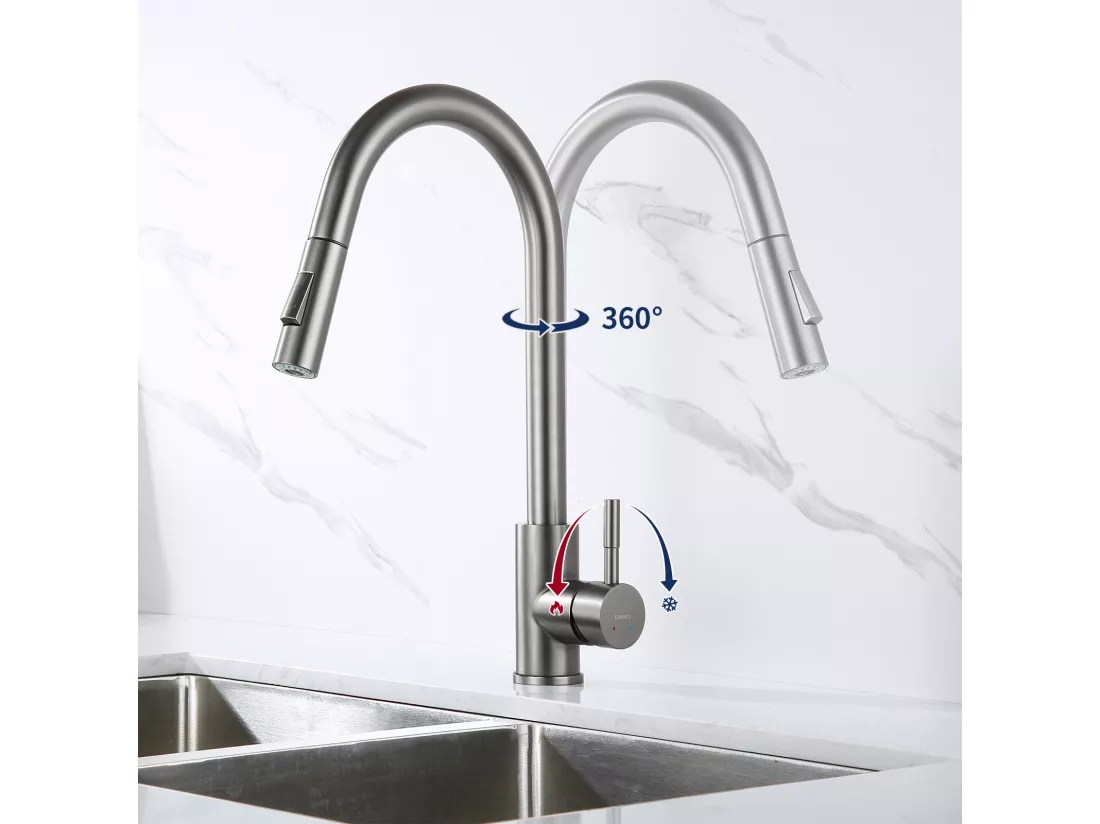 Lonheo Max 2pcs Robinet Cuisine avec Douchette Extractible Gris foncé Rotatif 360 ° Acier Inoxydable Mitigeur Cuisine d'Évier 2 Fonctions,EU Modèle