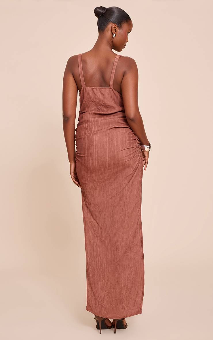 Marron Robe Maxi À Détails De Finitions Texturées