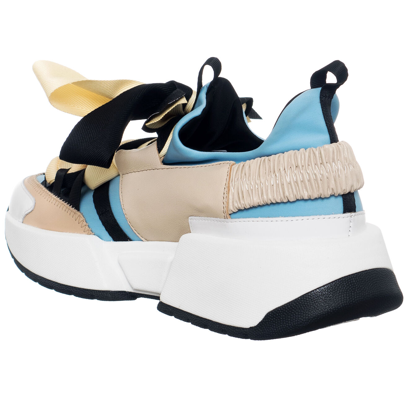 Loretta Pettinari Baskets en Cuir Berlin beige/bleu/noir- Talon 5 cm