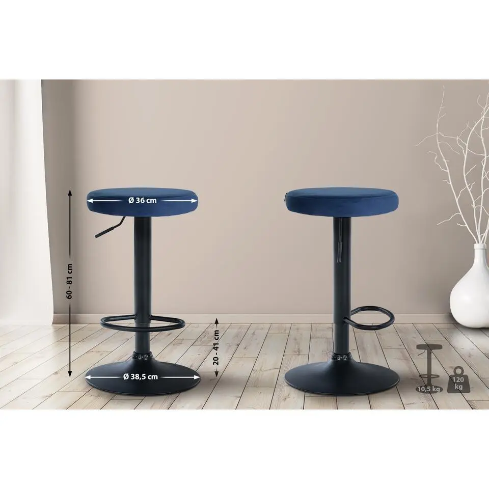 CLP Barkruk Ponte zwart Frame - Fluweel - blauw