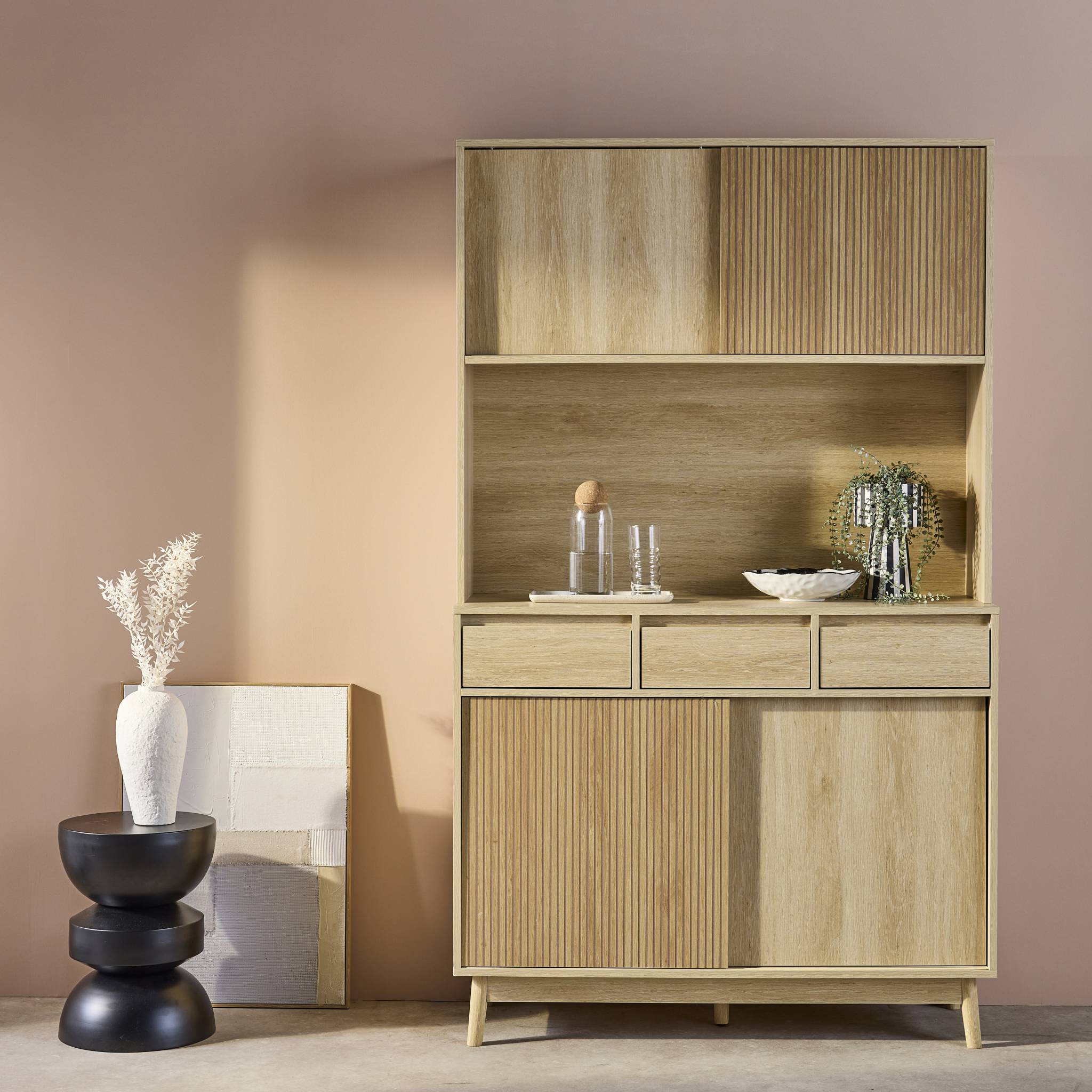 sweeek - Dressoir, decor hout 4 deuren 3 lades 110 cm