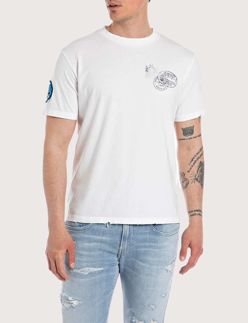 REPLAY T-SHIRT HOMME REGULAR LOGOS BLANC