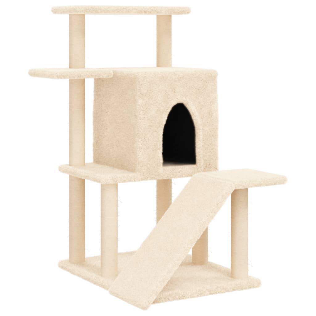 Arranhador para gatos vidaXL com postes de sisal, cor creme, 97 cm