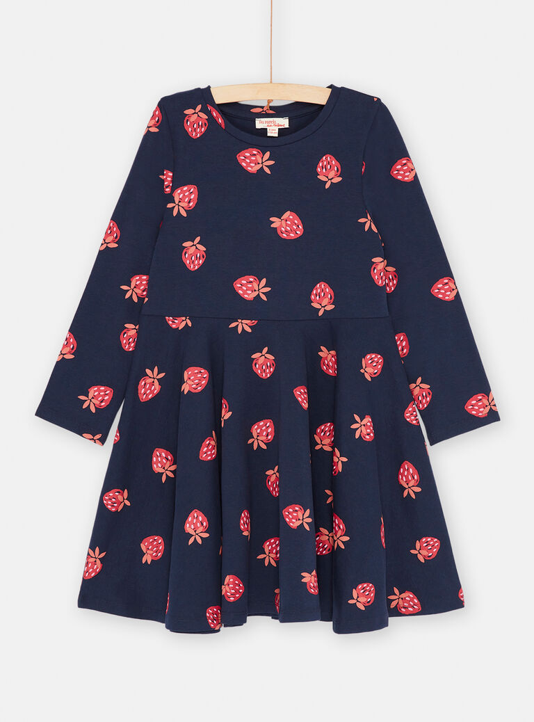 Robe souple bleu marine à imprimé fraises