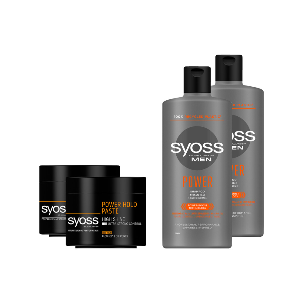 Syoss Men Power Shampoo 2x 440 ml &Power Hold Paste 2x 150 ml Pakket